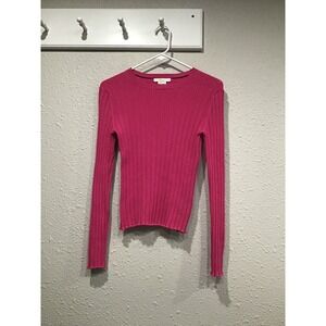 Boden Pink Pointelle Ribbed Knit Sweater Ruffle Hem Sz M Romantic Chic Coquette